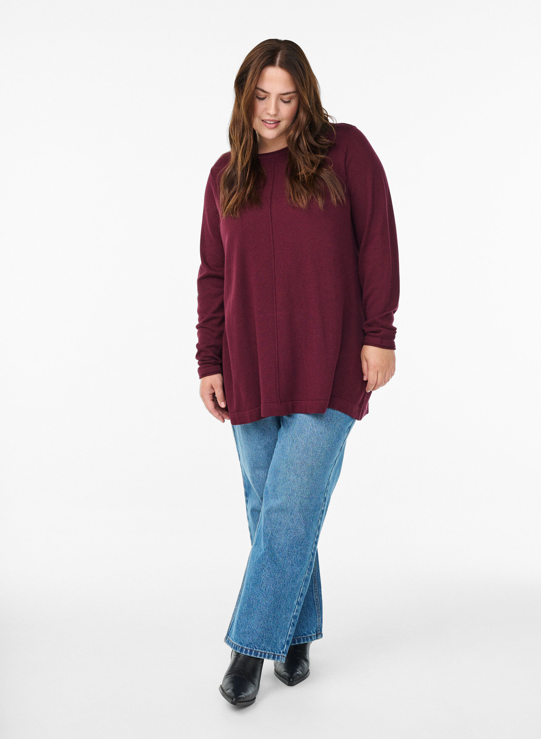 ZizziGestrickte Bluse aus Baumwoll-Viskose-Mischung, Dunkles Bordeaux, Model image number 1