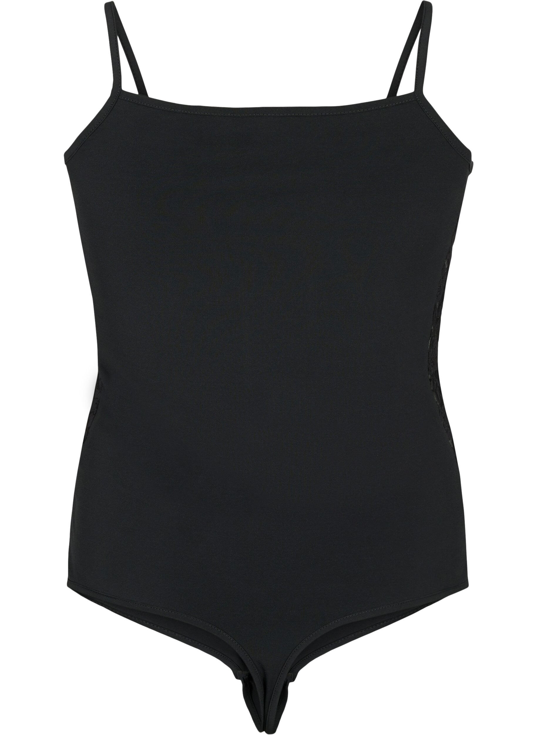 Zizzi Bodystocking mit Spitze und schmalen Tr&auml;gern, Black, Packshot image number 1