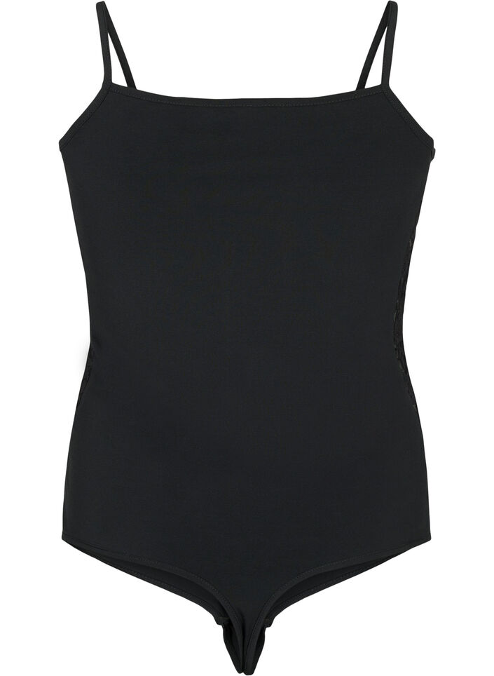 Bodystocking mit Spitze und schmalen Trägern, Black, Packshot image number 1