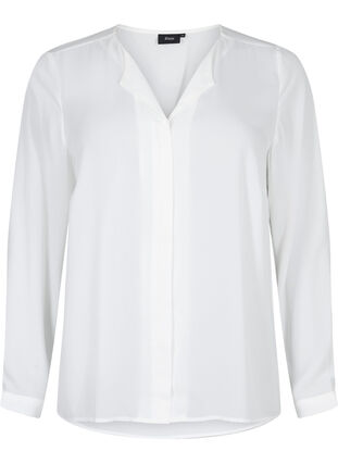 Einfarbiges Hemd mit V-Ausschnitt, Bright White, Packshot image number 0