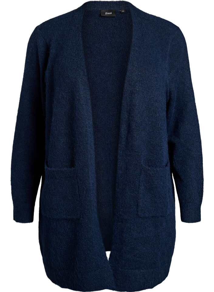Lange Strickjacke mit Taschen, Blau, Packshot image number 0