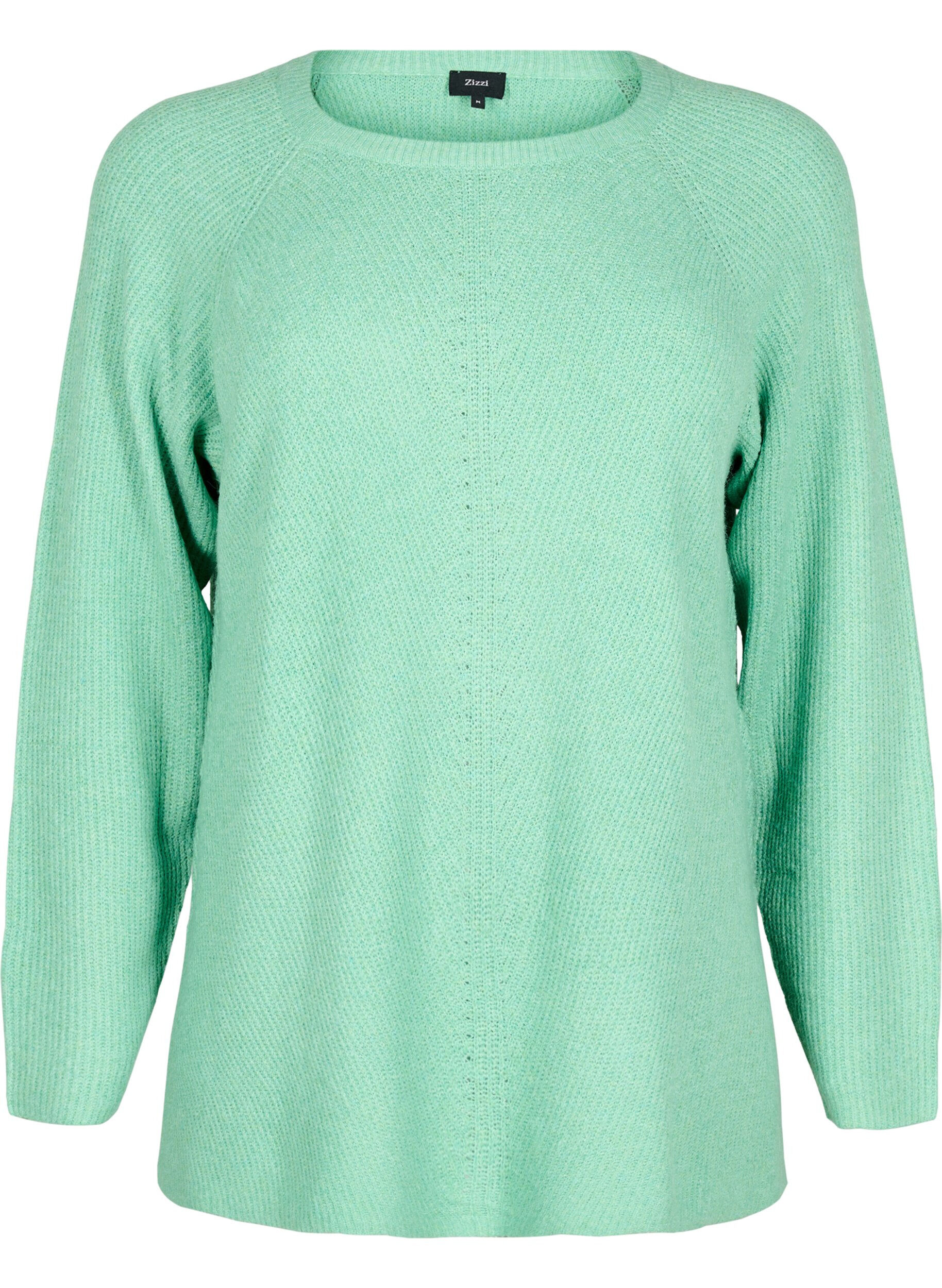 Zizzi Strickbluse mit Rundhalsausschnitt, Light G. Green Mel., Packshot image number 0