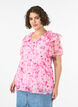 Gebl&uuml;mte Bluse mit R&uuml;schenkragen und Peplum-Effekt, Pink, Model image number 0