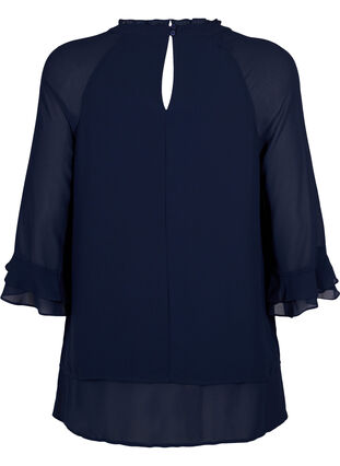 Bluse mit asymmetrischem Saum und 3/4 Ärmeln, Navy Blazer, Packshot image number 1