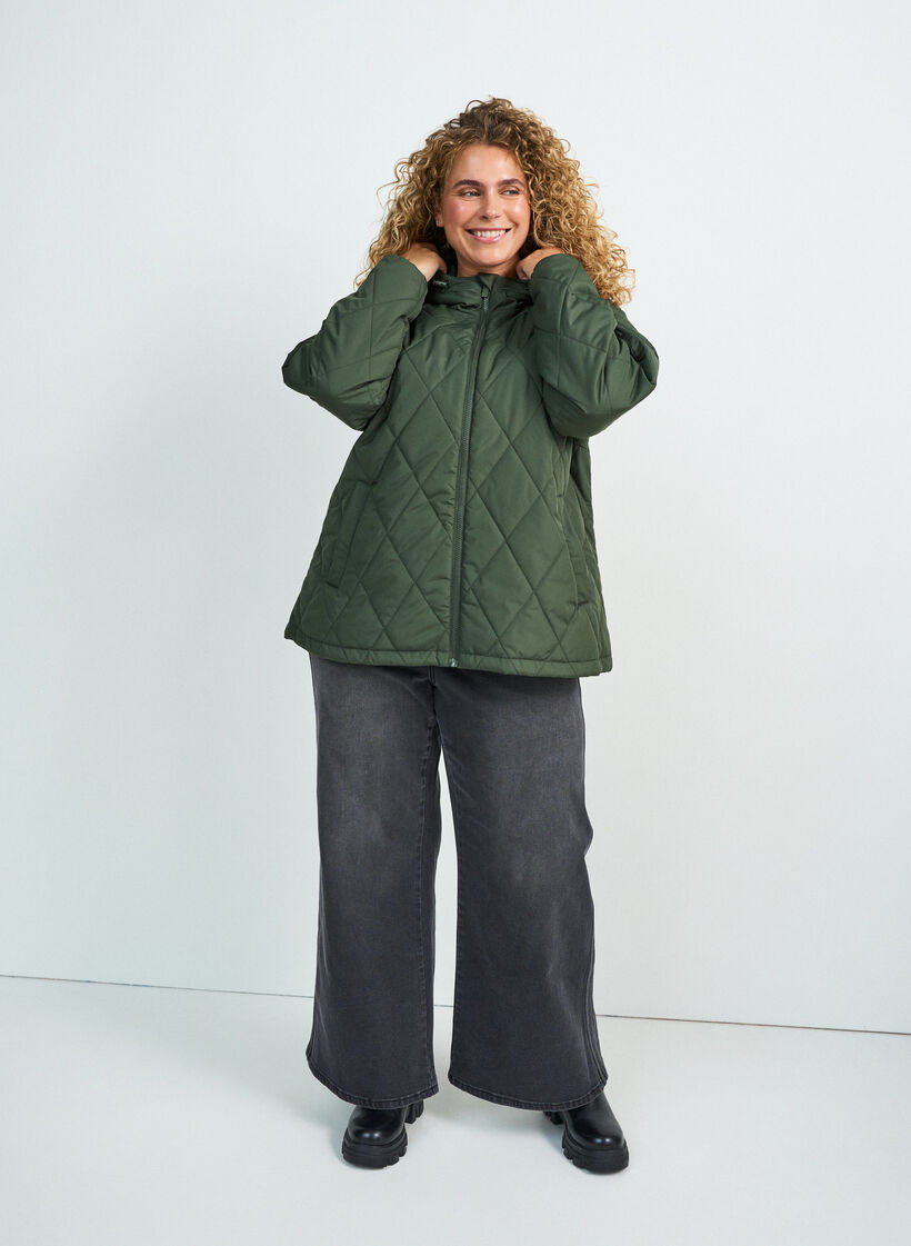 Leicht wattierte Jacke mit Rautensteppung, Gr&uuml;n, Model image number 1