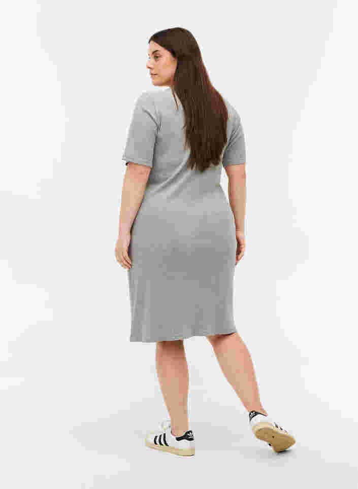 Kurzarm Kleid aus Ripp, Light Grey Melange, Model image number 1