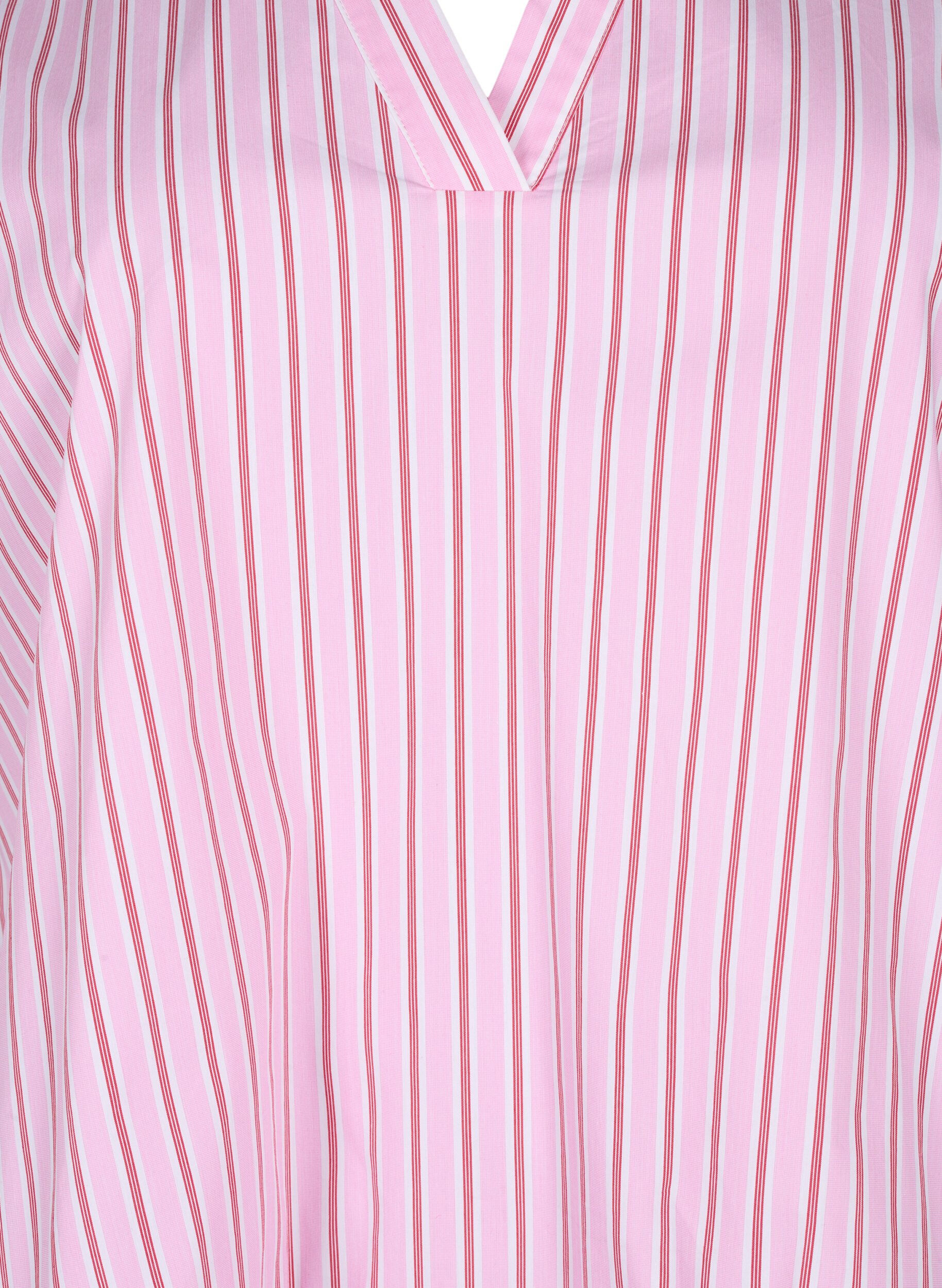 Zizzi Gestreifte Bluse mit Sch&ouml;&szlig;chen- und R&uuml;schendetails, Pink Red Stripe, Packshot image number 2