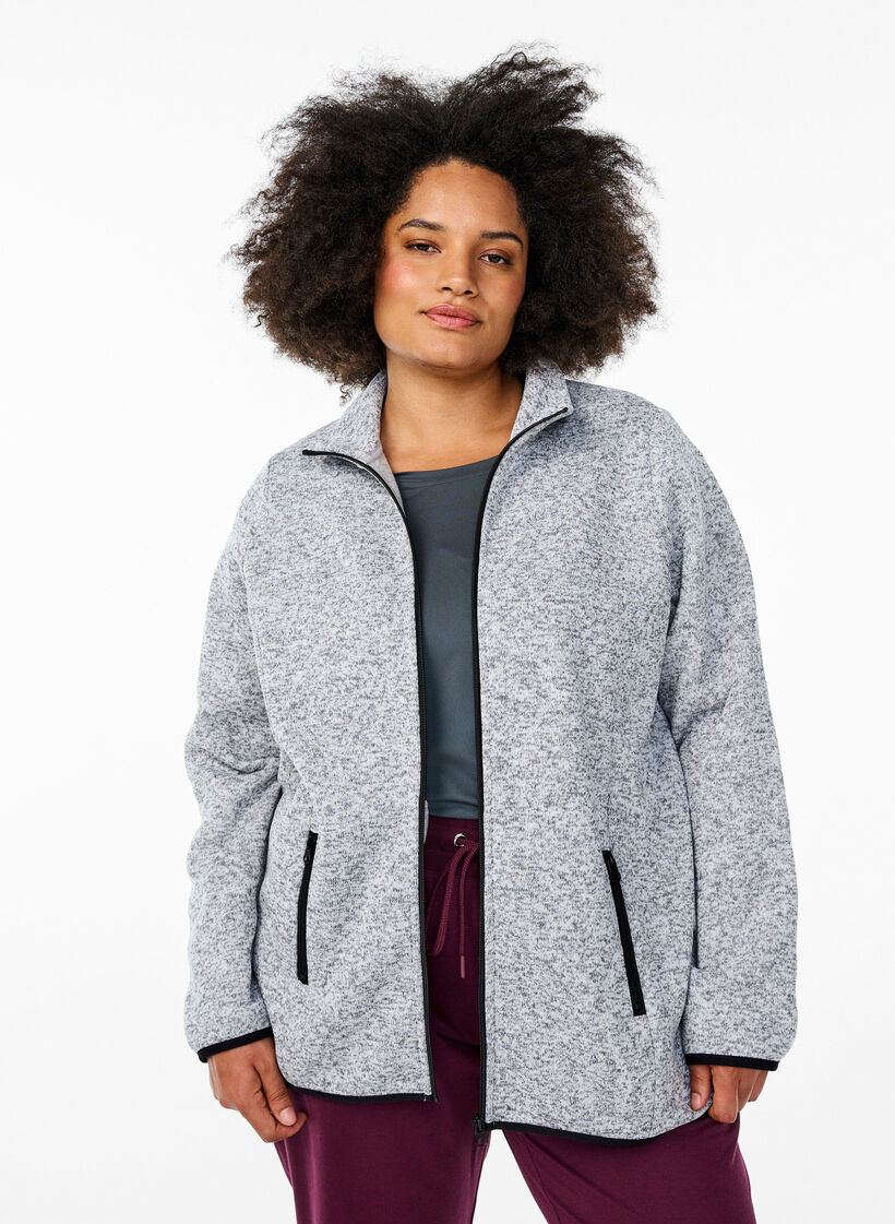 Jersey-Cardigan mit hohem Kragen und Rei&szlig;verschluss, Grau, Model image number 0