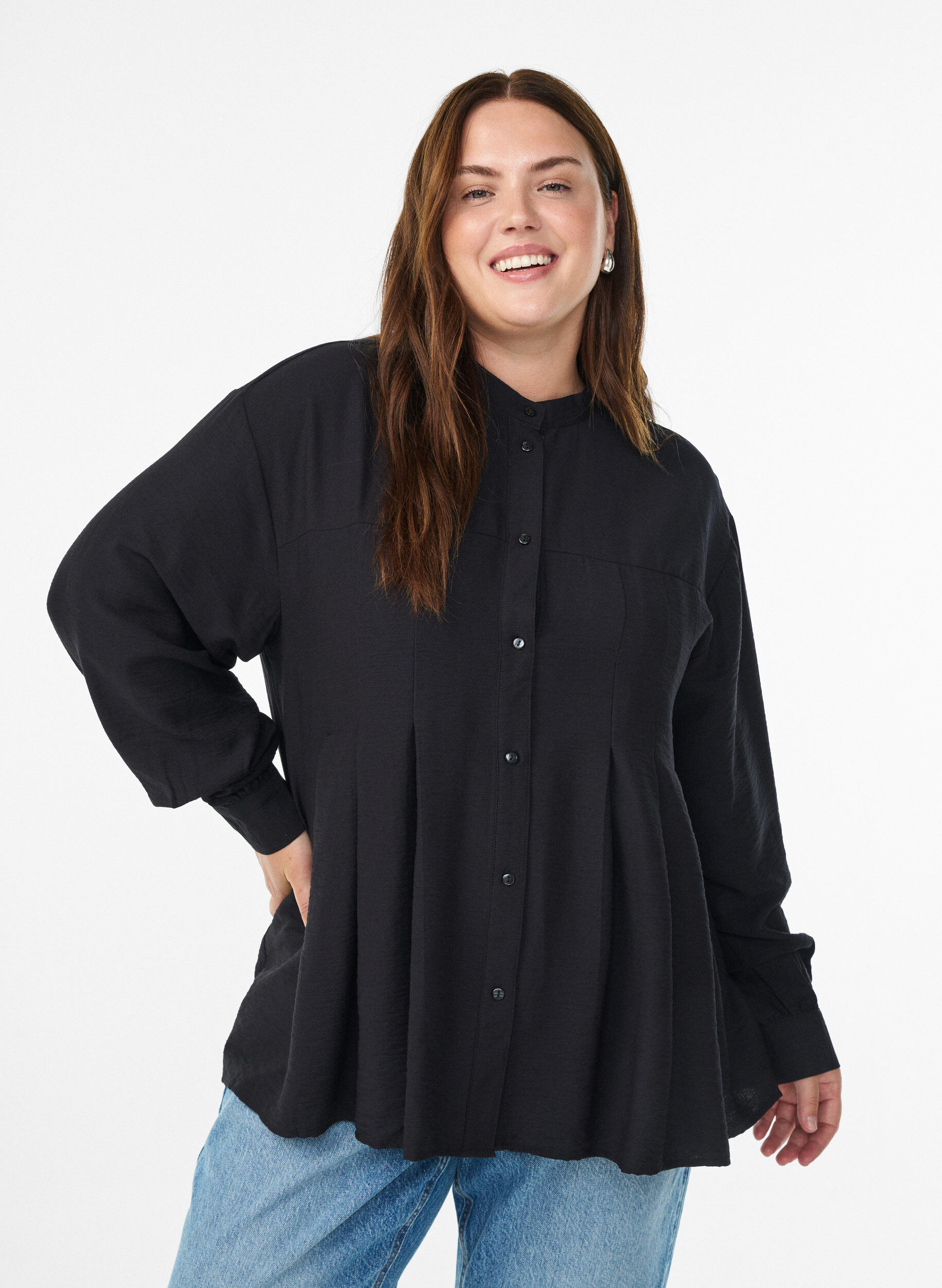Zizzi Bluse aus Viskose mit A-Linie, Schwarz, Model image number 0
