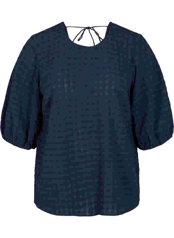 Strukturierte Bluse mit halben Ärmeln, Navy Blazer, Packshot image number 0