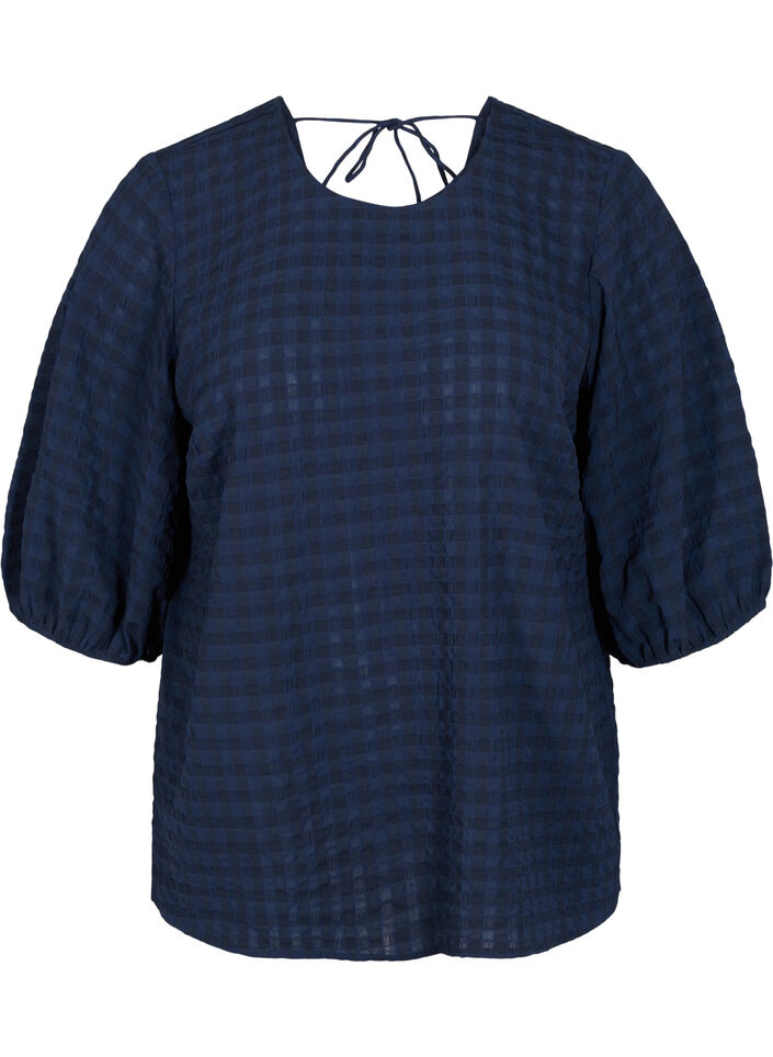 Bluse mit Struktur und 1/2-Ärmeln, Navy Blazer, Packshot image number 0