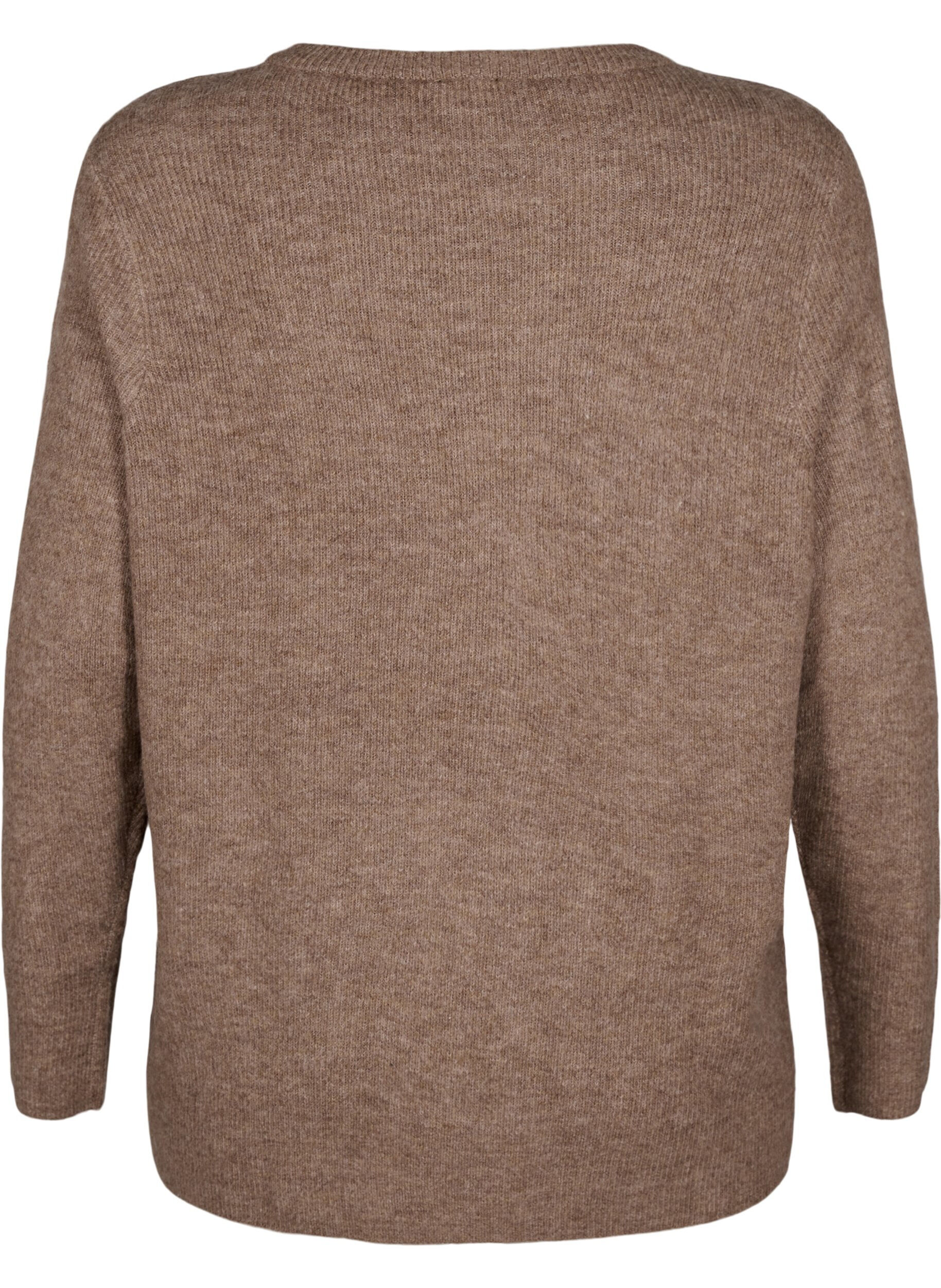 Zizzi Melange-Pullover mit Rundhalsausschnitt	, Caribou Mel., Packshot image number 1