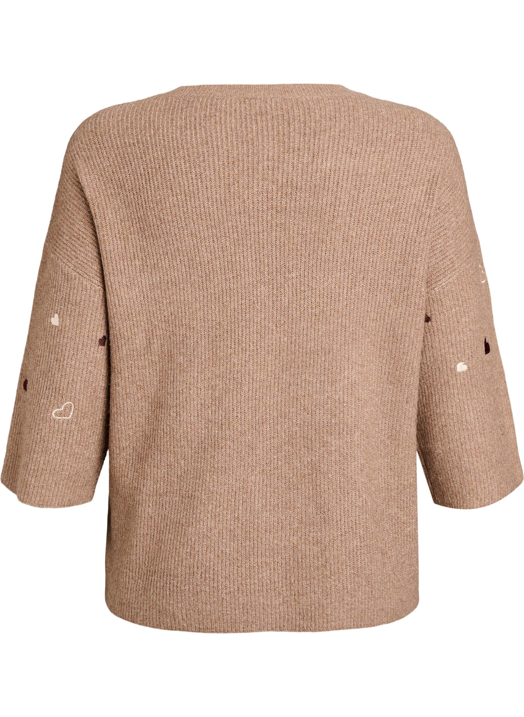 Zizzi Pullover mit Herzen und 3/4-&Auml;rmeln, Braun, Packshot image number 1