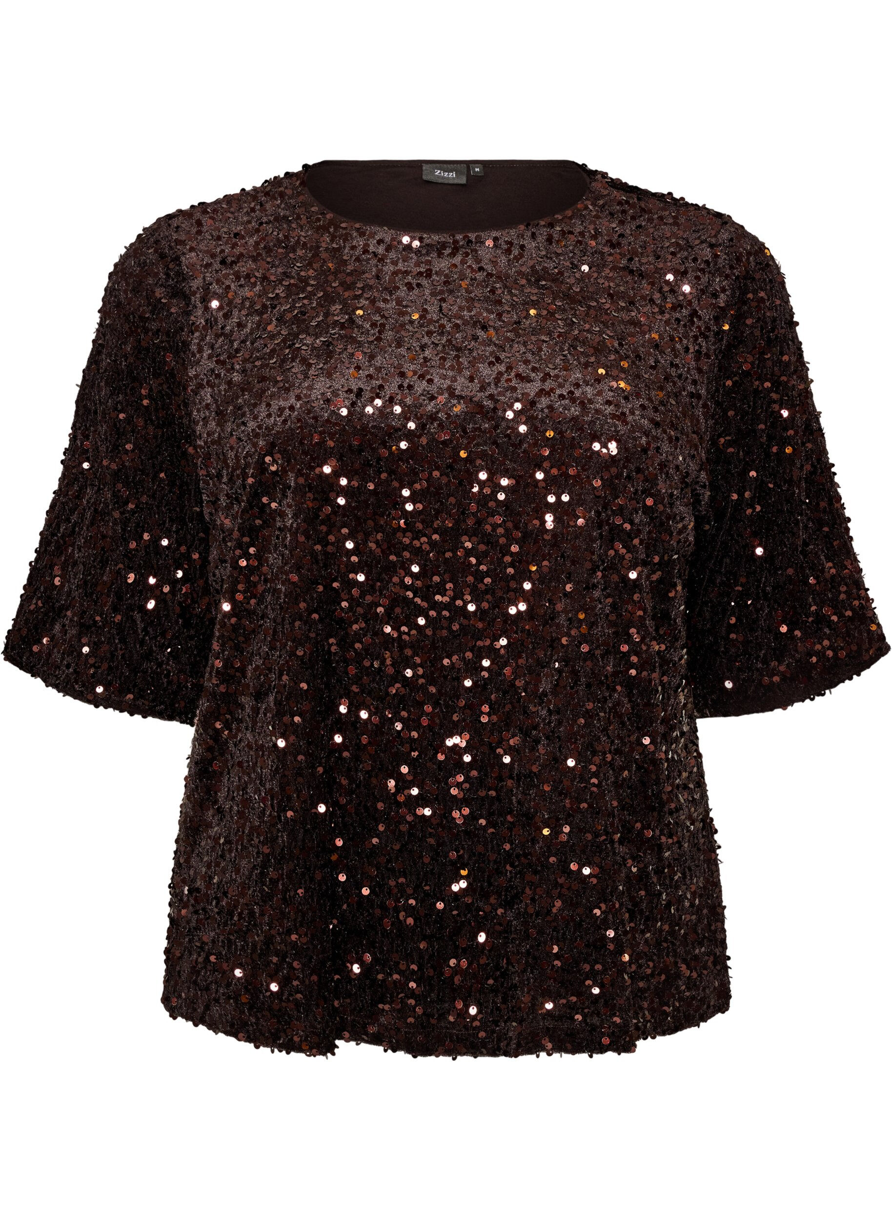 Bluse mit Pailletten und ellenbogenlangen &Auml;rmeln