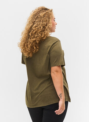 Kurzarm T-Shirt aus Baumwolle mit Print, Ivy Green Wash, Model image number 1