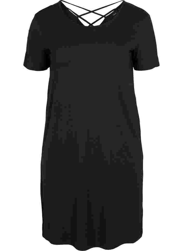 Kurzarm Kleid aus Viskose mit Rückendetail , Black, Packshot image number 0