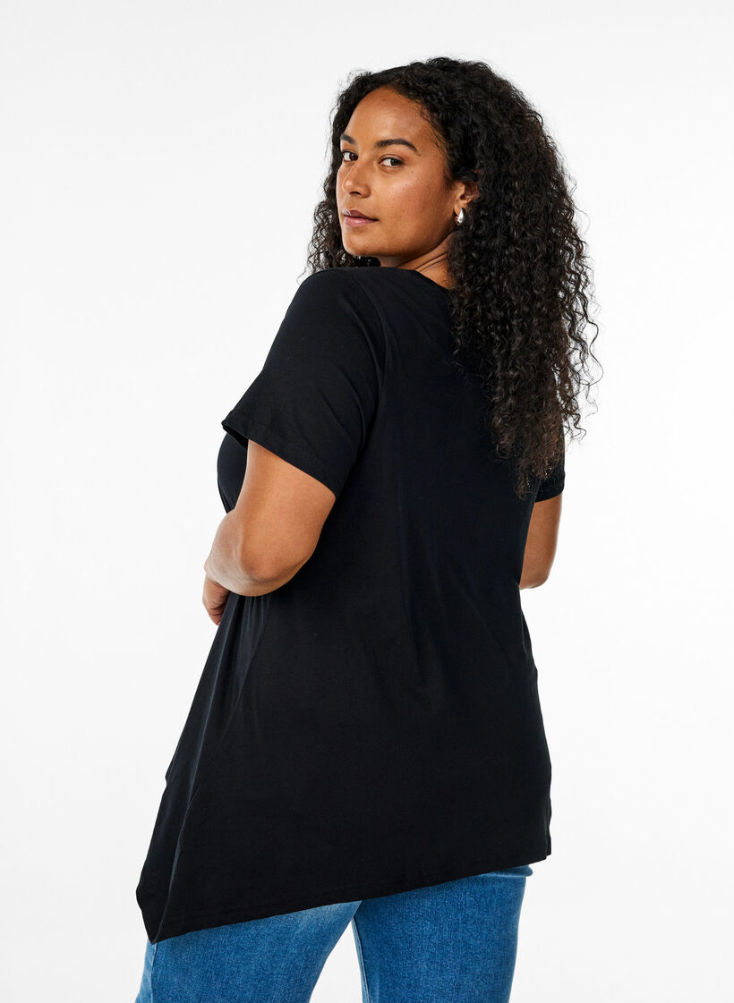 T-Shirt mit Rundhalsausschnitt und A-Linie, Schwarz, Model image number 2