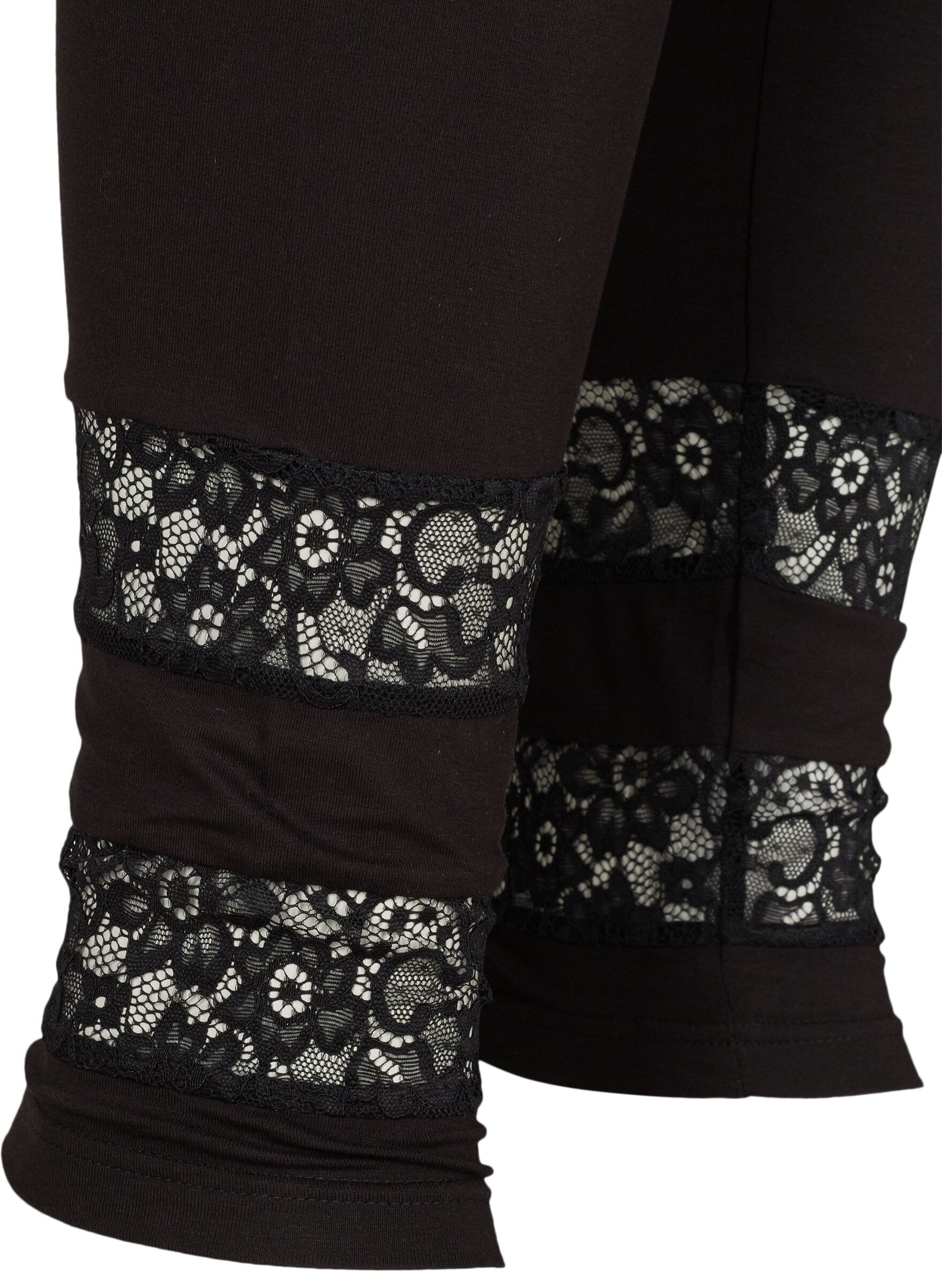 Zizzi Viskoseleggings mit 3/4-L&auml;nge und Spitze, Black, Packshot image number 3