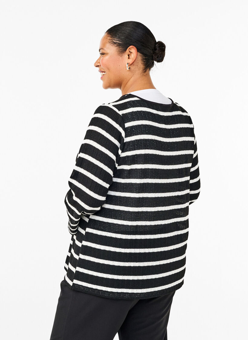 Strickjacke mit Bindebändchen, Black White stripe, Model image number 1