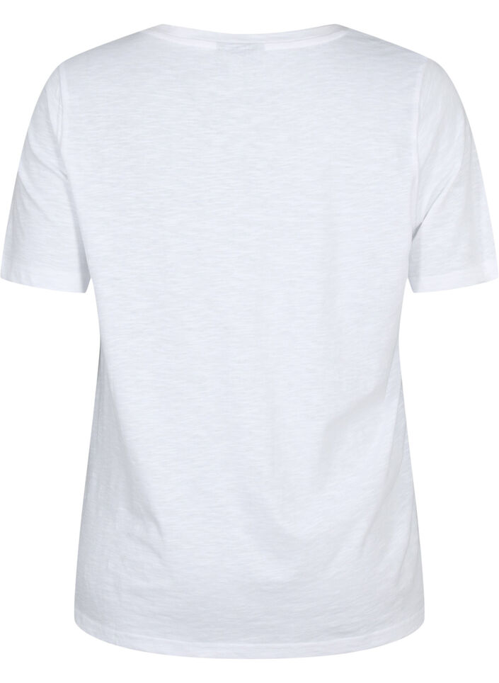 Kurz&auml;rmeliges Basic T-Shirt mit V-Ausschnitt, Wei&szlig;, Packshot image number 1