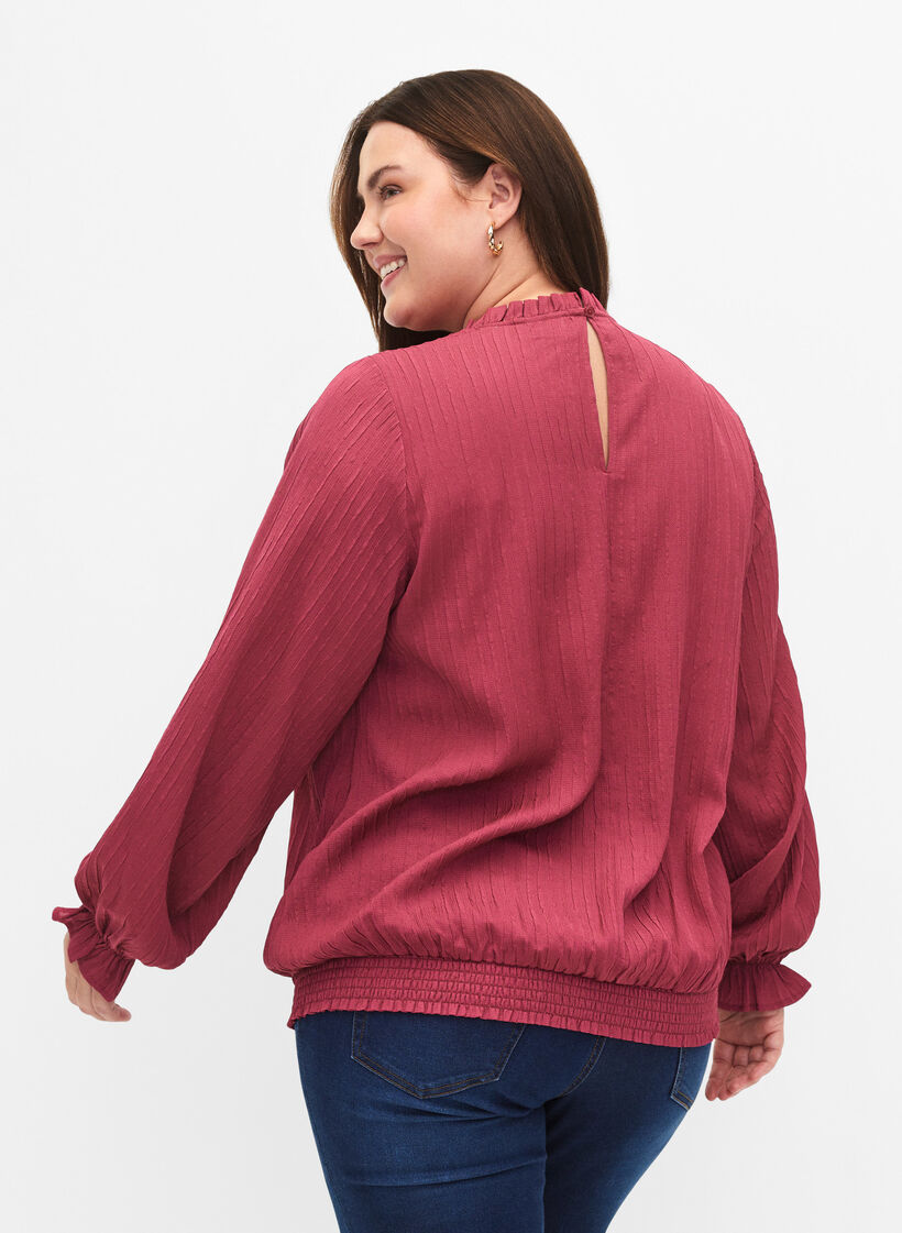 Gesmokte Bluse mit Rüschen und Struktur, Dry Rose, Model image number 1