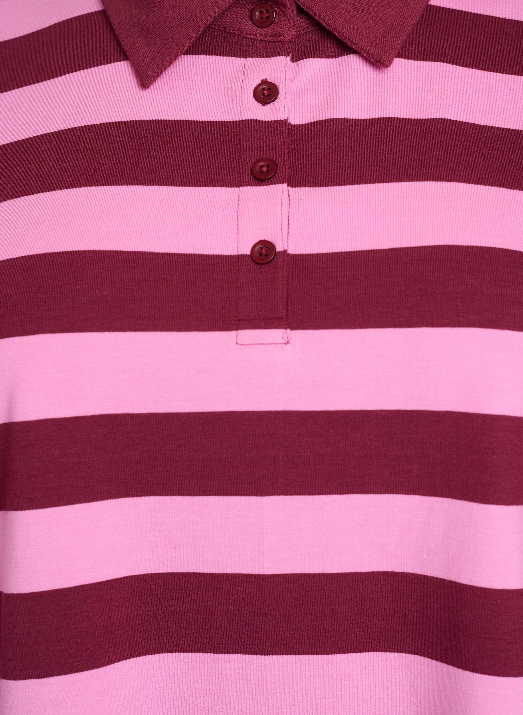 Zizzi Langarm-Poloshirt mit Streifen, Dunkles Bordeaux, Packshot image number 2