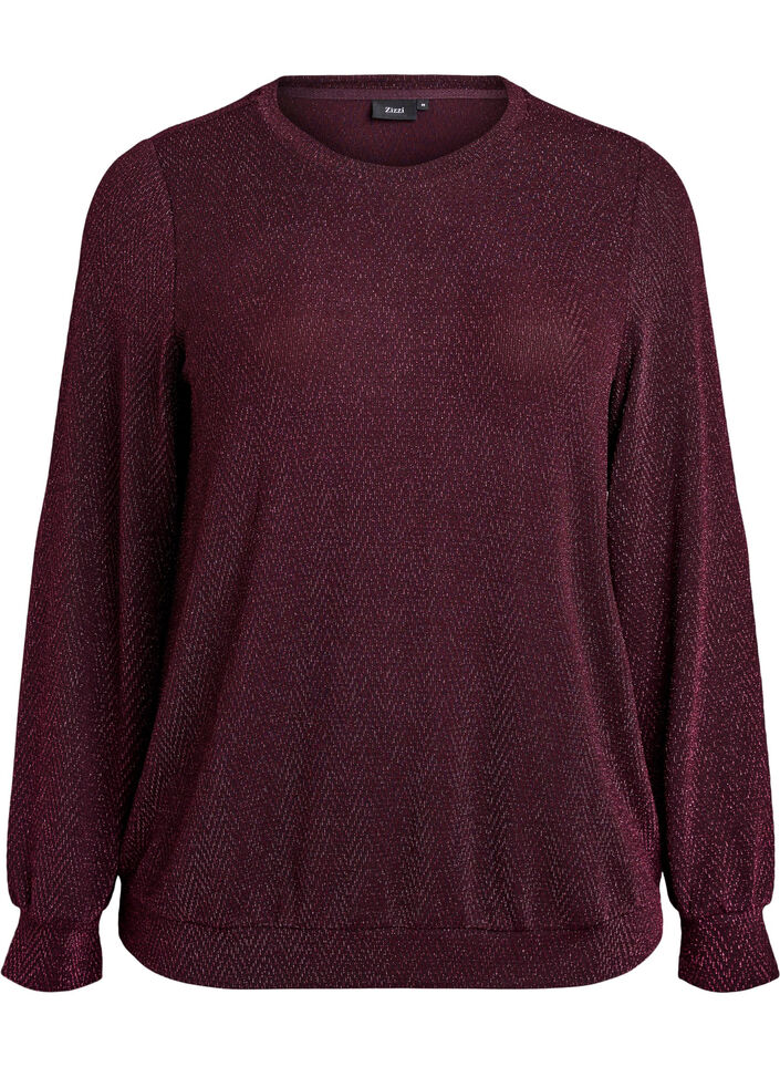 Bluse mit Fischgr&auml;tenmuster und Glitzerfaden, Dunkles Bordeaux, Packshot image number 0