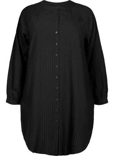 Langer Viskose-Hemd mit gestreiftem Muster, Black, Packshot image number 0