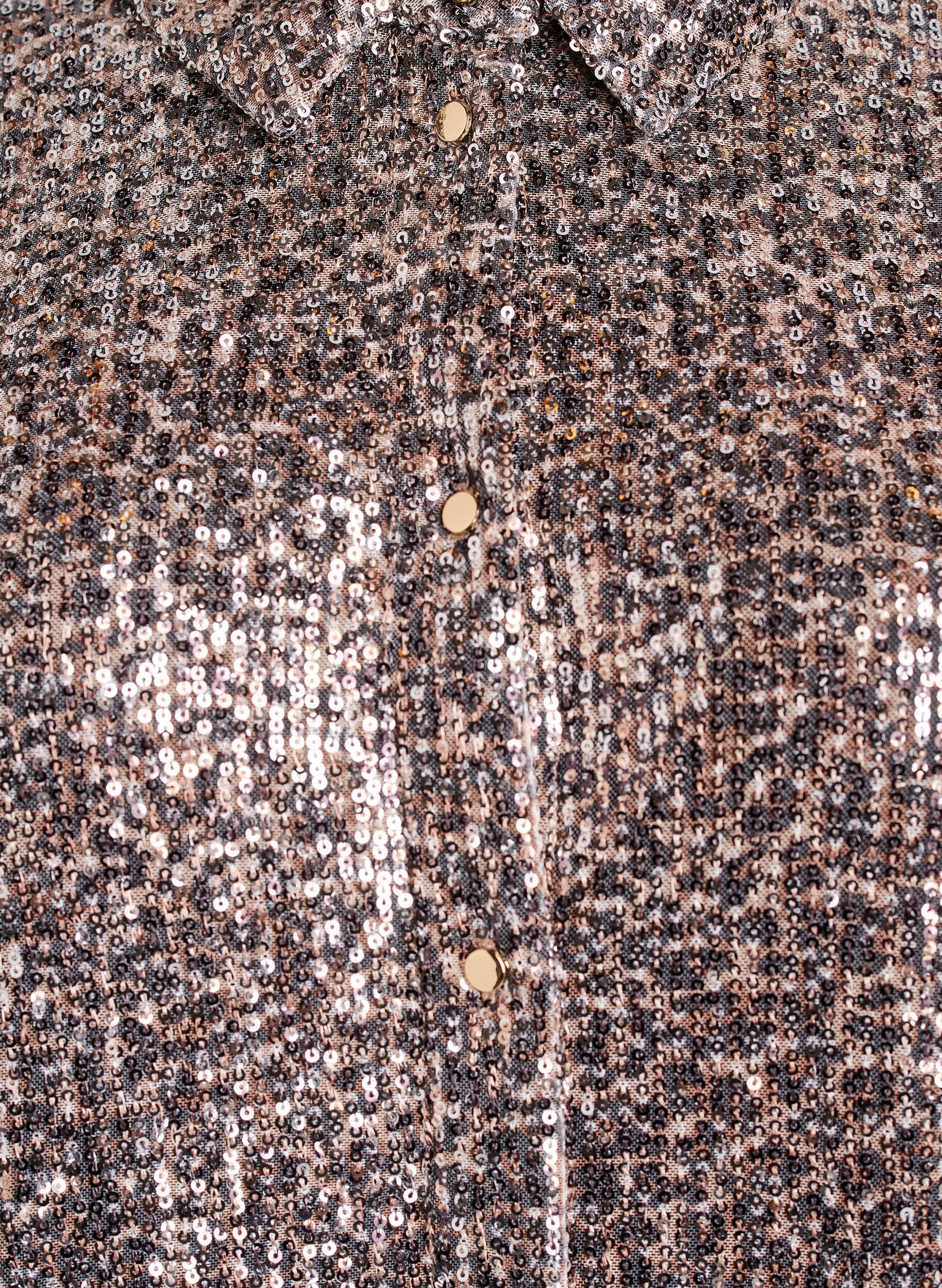 Zizzi Paillettenbluse mit langen &Auml;rmeln, Braun, Packshot image number 2