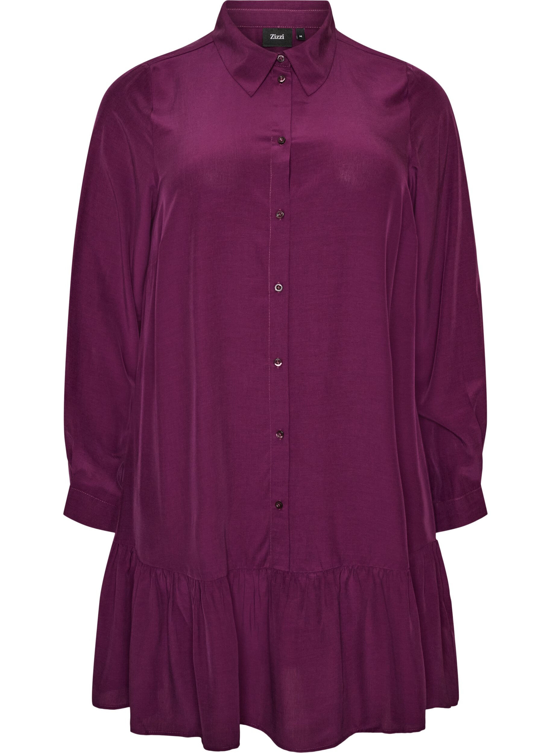 ZizziKurzes Hemdblusenkleid mit R&uuml;schenvolant, Lila, Packshot image number 0