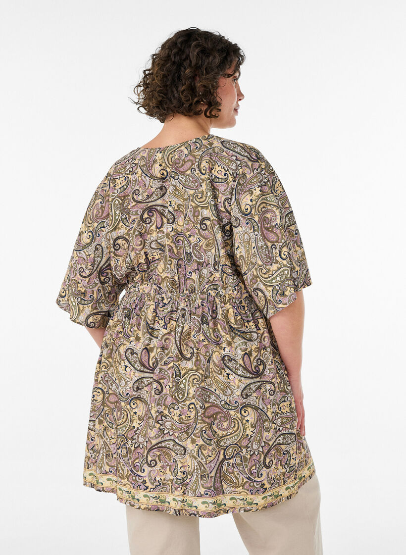 Tunika aus Viskose mit Paisley-Print und Bindeband, Gelb, Model image number 2