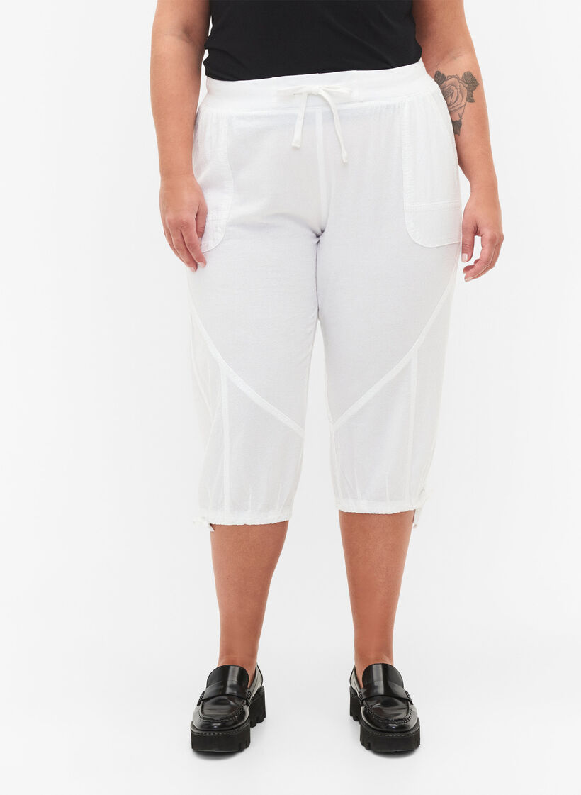 Capri-Hose aus Baumwolle, Weiß, Model image number 3