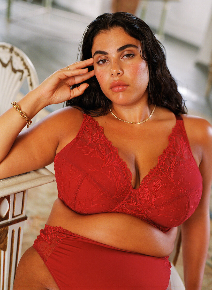 Gepolsterter Spitzen-BH mit Bügel, Rot, Image image number 0