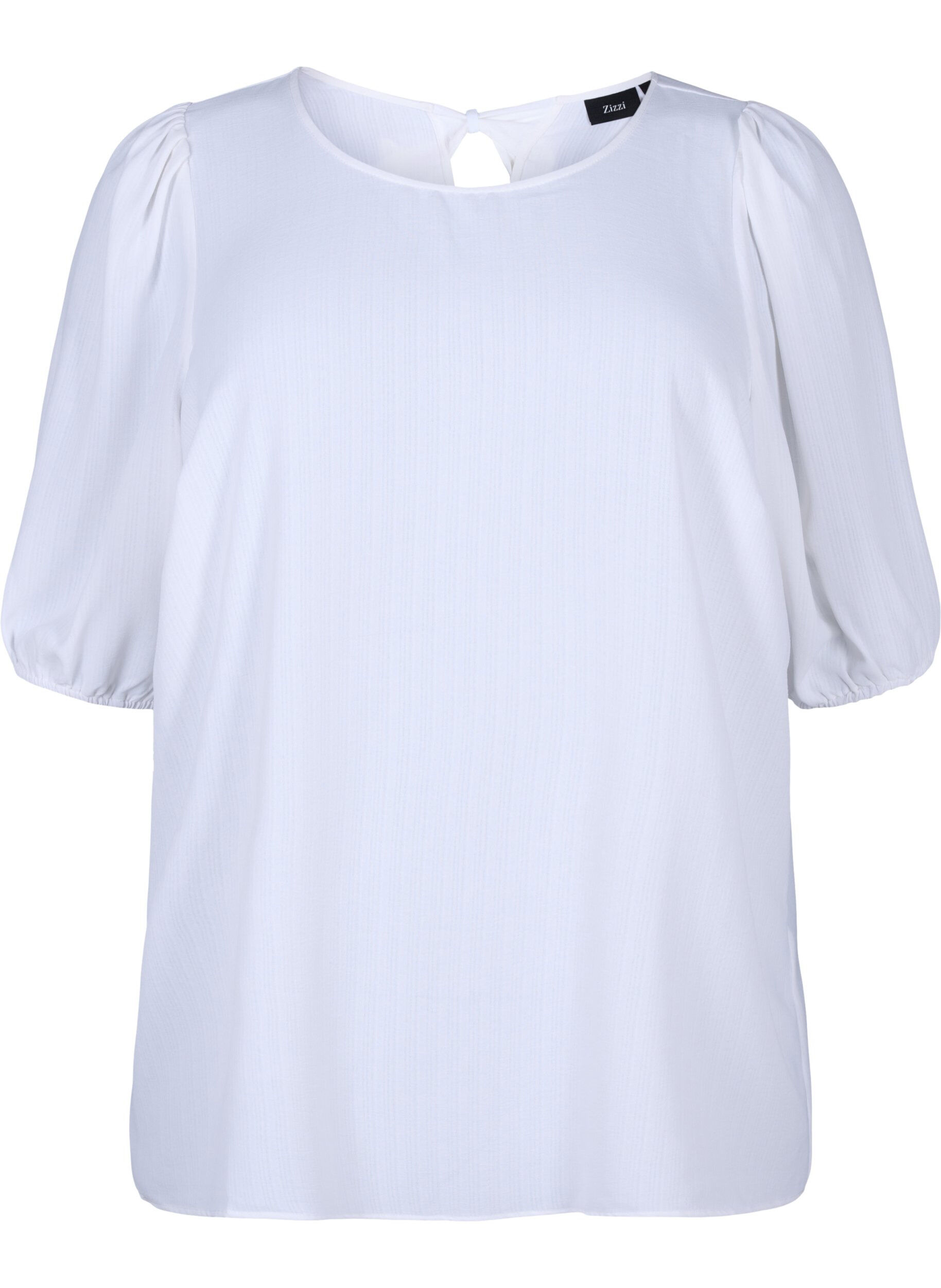 Zizzi Bluse mit kurzem Arm und Schleife hinten, Bright White, Packshot image number 0