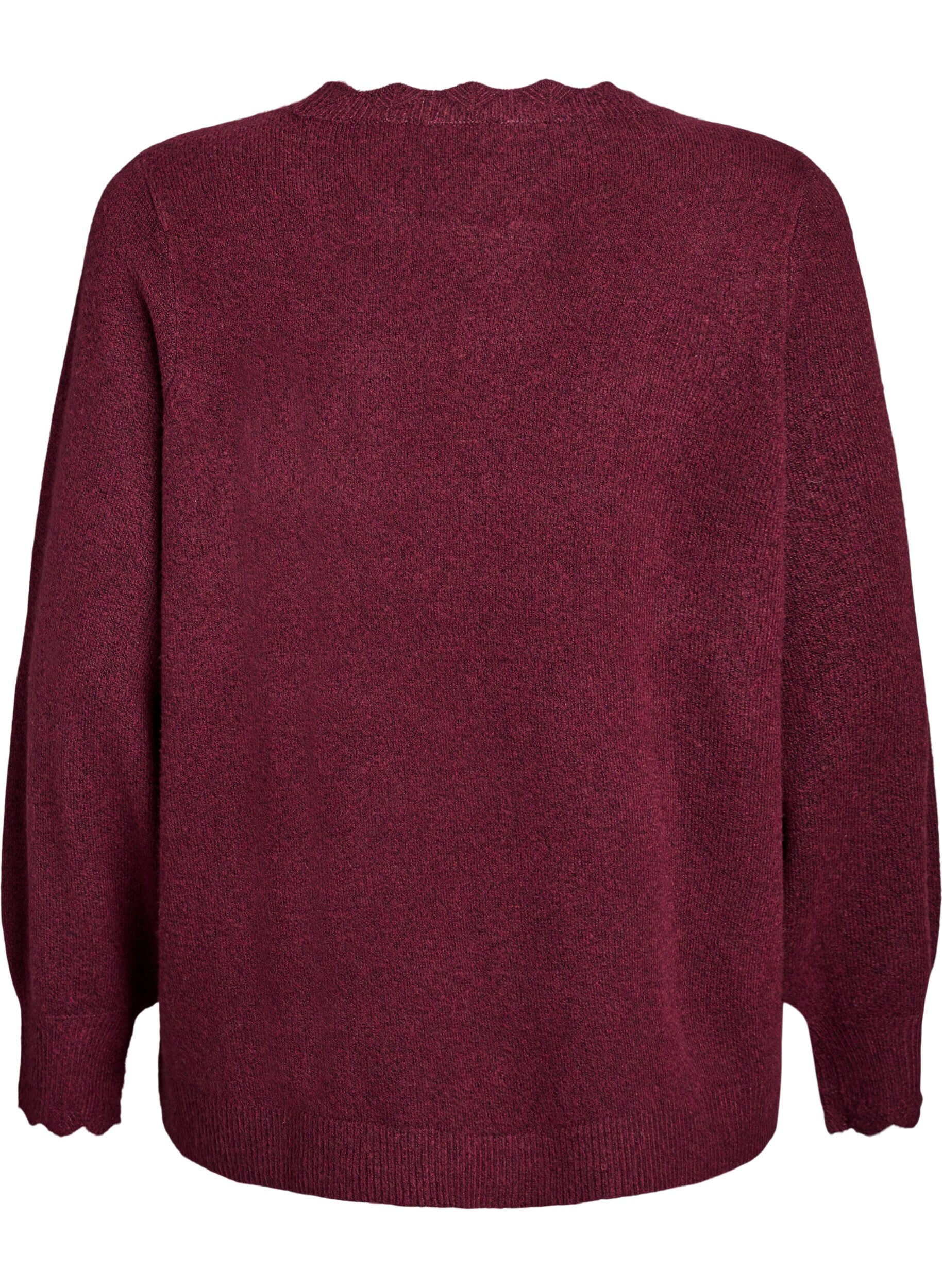 Zizzi Strickbluse mit Wellenkante, Dunkles Bordeaux, Packshot image number 1