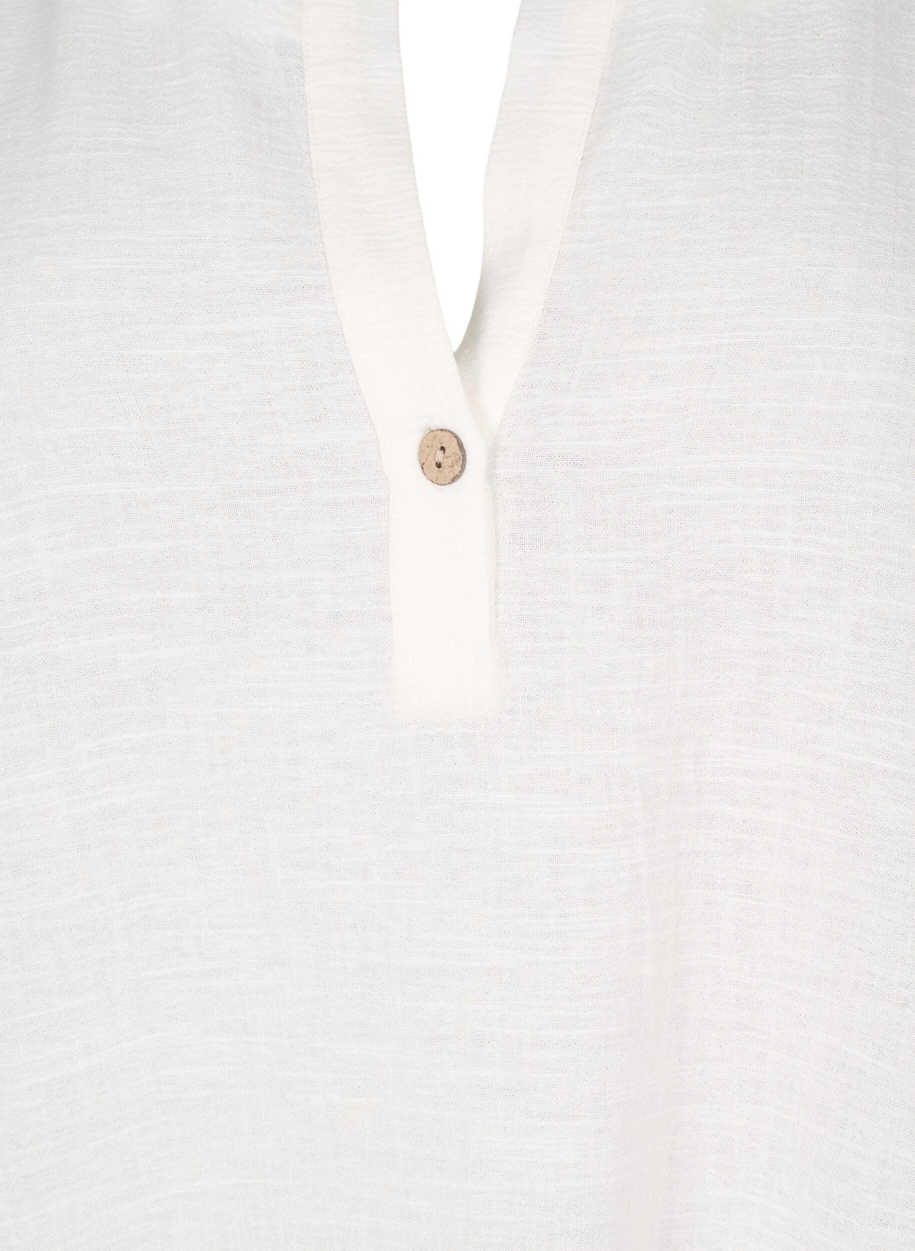 Zizzi Tunika aus Baumwoll-Leinen-Mischung und 3/4-&Auml;rmeln, Off-White, Packshot image number 2