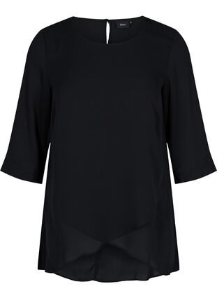 Bluse mit 3/4-Ärmeln und asymmetrischem Saum, Black, Packshot image number 0