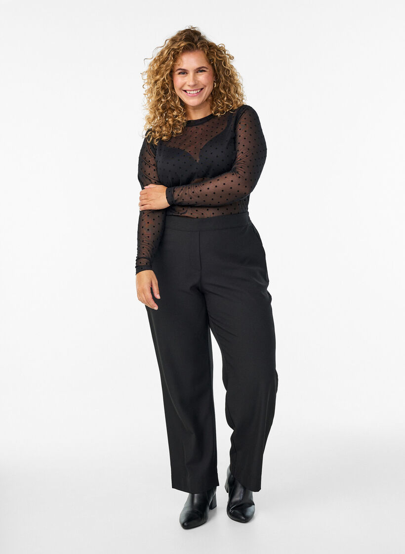 Bluse aus Mesh mit Punkten, Schwarz, Model image number 1
