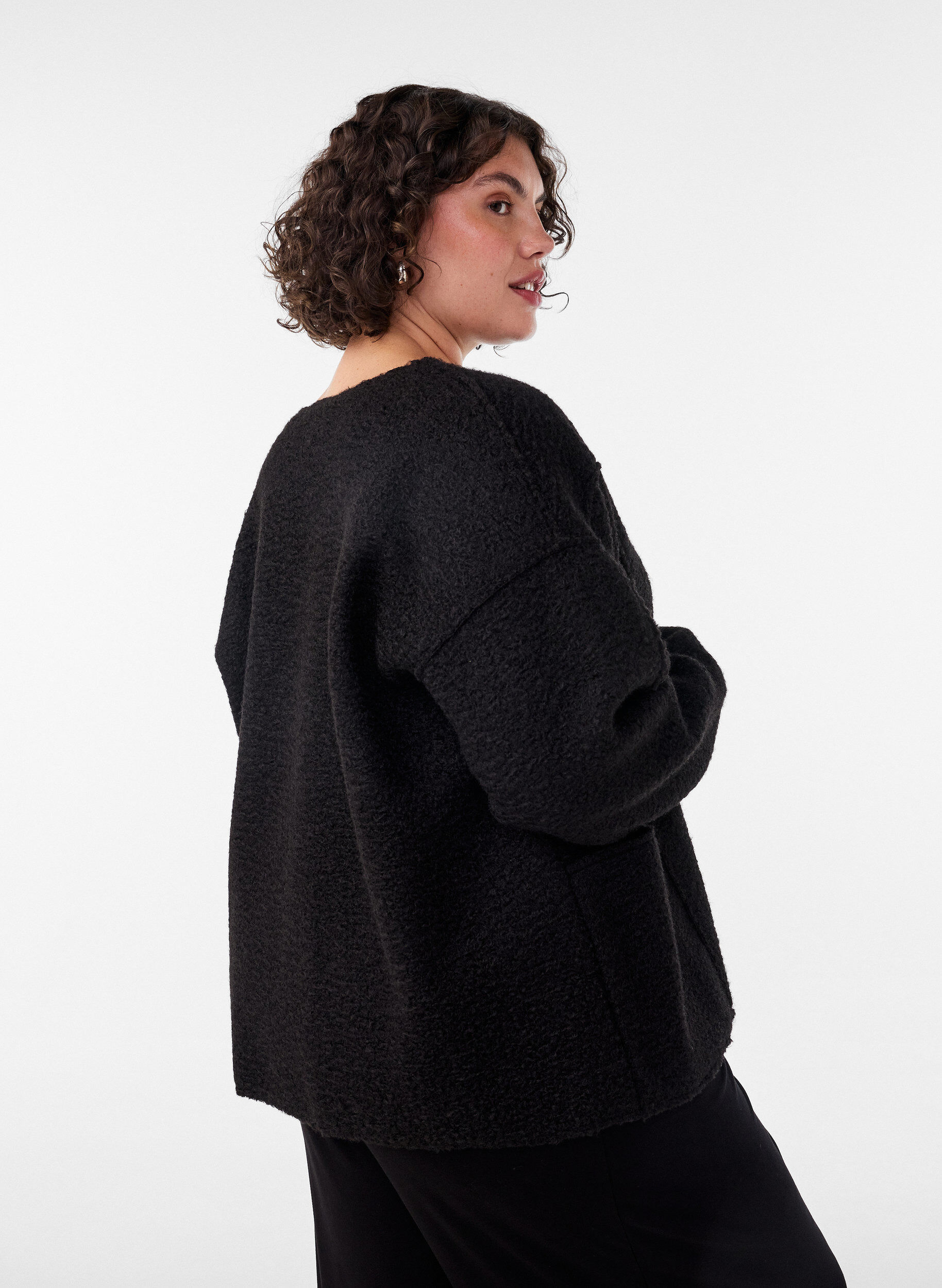 ZizziLockere Strickjacke mit Taschen, Schwarz, Model image number 2