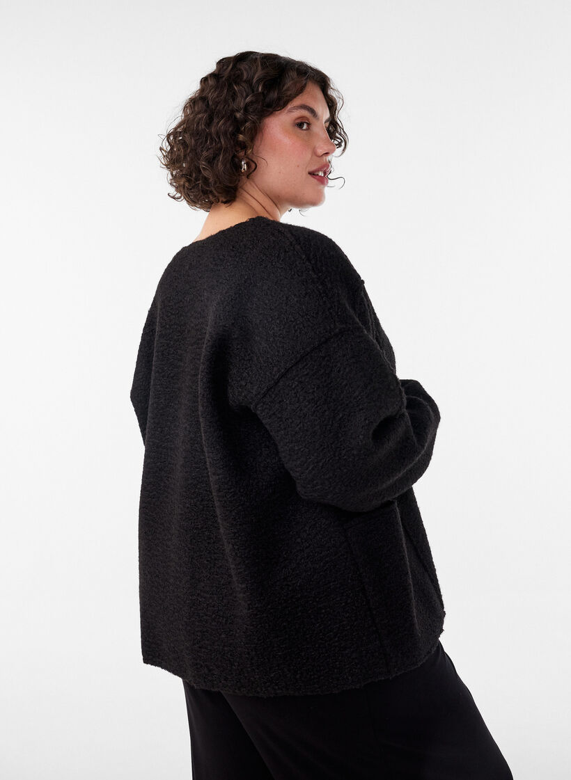Lockere Strickjacke mit Taschen, Schwarz, Model image number 2