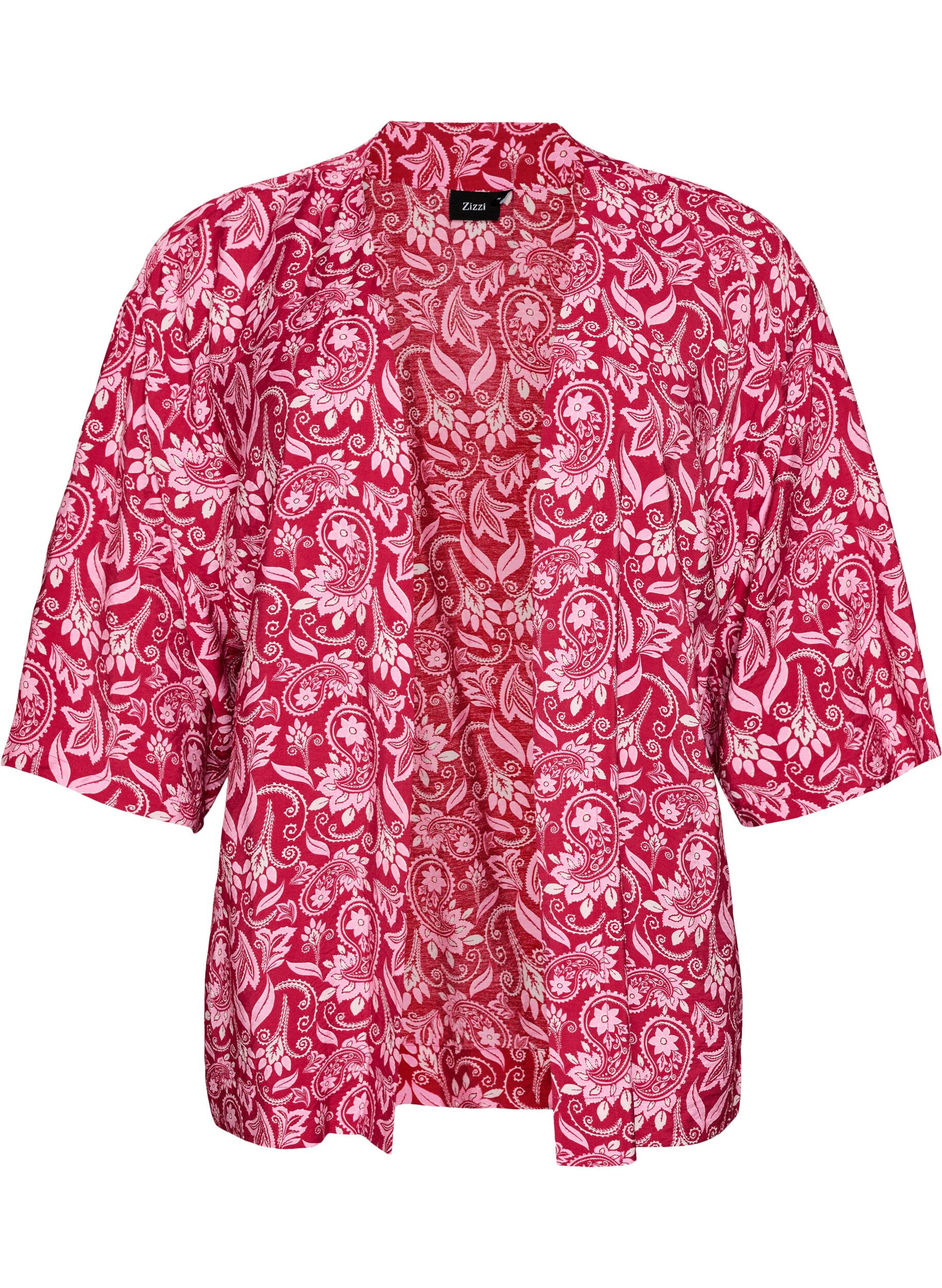 ZizziKurzer Kimono aus Viskose mit 3/4-&Auml;rmeln, Pink, Packshot image number 0