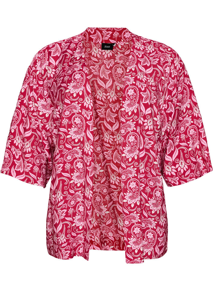 Kurzer Kimono aus Viskose mit 3/4-&Auml;rmeln, Pink, Packshot image number 0