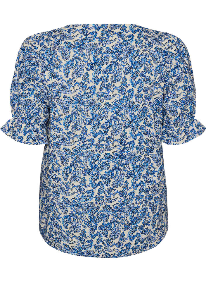 Baumwollbluse mit eckigem Ausschnitt, Blau, Packshot image number 1
