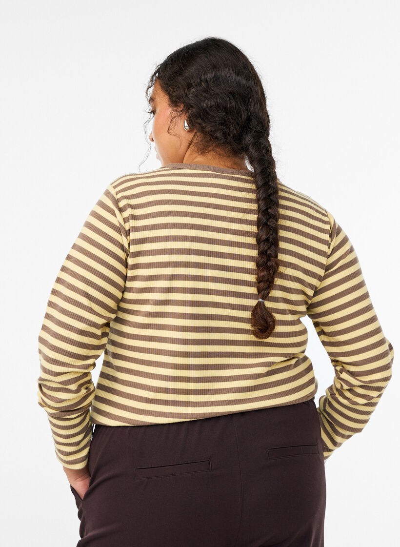 Gestreifte Bluse mit langen &Auml;rmeln, Braun, Model image number 2