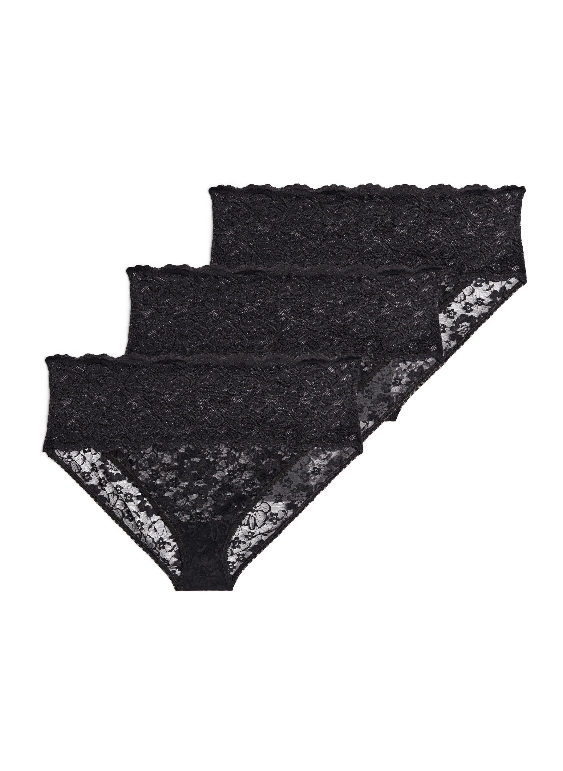 Zizzi 3er-Pack Hipster-Slip aus Spitze, Schwarz, Packshot image number 0