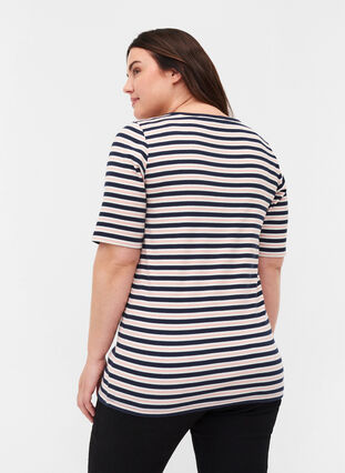 Gestreiftes T-Shirt aus Baumwolle mit Ripp, Blue Rose Stripe, Model image number 1