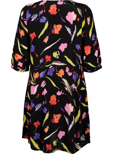 Kleid aus Viskose mit Druck und 3/4 Ärmeln, Faded Tulip AOP, Packshot image number 1