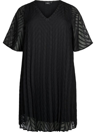 Kurzärmeliges Kleid mit Struktur , Black, Packshot image number 0