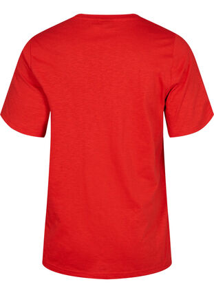 Kurzärmliges Basic-T-Shirt mit V-Ausschnitt, Flame Scarlet, Packshot image number 1