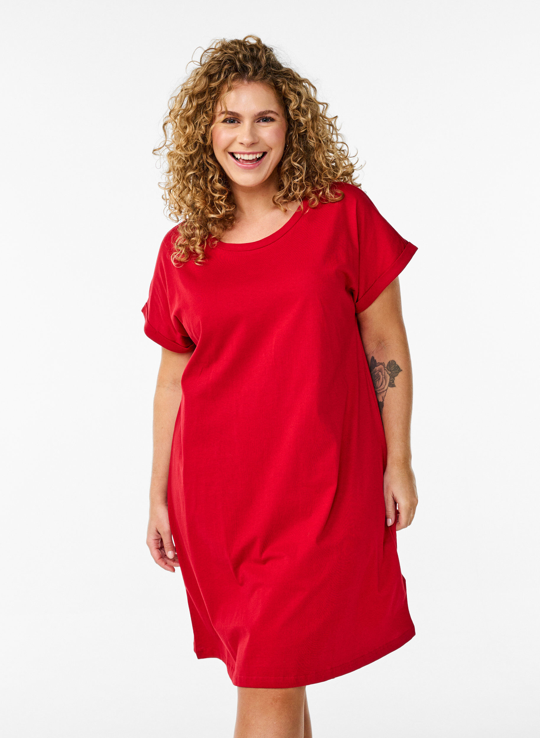 Zizzi 2er-Pack T-Shirt-Kleid mit kurzen &Auml;rmeln, Rot, Model image number 0